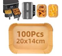 Papel de horno para freidora de aire caliente Ninja SL400EU AF300EU AF400EU, 100 unidades, 20 x 14 cm, rectangular, compatible con Ninja Foodi Dual Zone y otras freidoras de aire dual