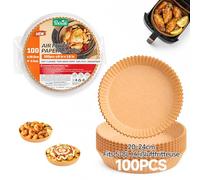 Papel de Horno Redondo para Freidora de Aire, 100 Unidades 20-24 cm Papel Airfryer, Antiadherente Impermeable Resistente al Aceite Papel Desechable, Compatible con Philips, Ninja, Cosori, Cecotec