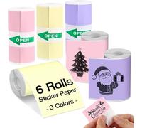 Papel de impresora térmica colorido, papel térmico autoadhesivo, 56 mm x 3,5 m, diámetro 30 mm, 6 rollos de etiquetas térmicas para mini impresora adhesiva, personaje negro sobre papel de impresora de