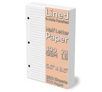 Papel de media letra forrada de 3 hoyos Punta de 500 hojas/1 000 pginas 100 GSM de papel de papel de papel de impresora 5.5 pulg. X 8.5 pulgadas. Se