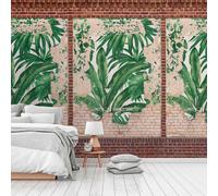 Papel De Pared De Hojas De Palma Con Diseño De Ladrillo - Marrón, Beige, Rojo