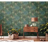 Papel De Pared De Selva Con Patrón De Hojas Tropicales - Verde, Amarillo