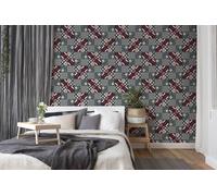 Papel De Pared Mosaico Y Patrón Floral - Negro, Rojo, Azul