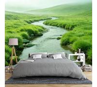 Papel De Pared Mural De Papel Pintado Green Meadow River Para Sala De Estar 450 × 315 Cm Papel Pintado Fotográfico Panorámico 3D De Paisaje Natural Con Hierba Y Pradera Mural De Pared Grande No T