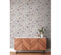 Papel de Pared Pintado Con Blütenstraußmotiv en Estilo Rústico - Violeta, Verde,