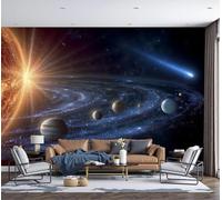 Papel de Pared Seda 200 x 140cm - Papel Pintado de Pared Sistema Solar Fotomurales XXL Planetas Órbitas Decorativos Murales para Dormitorio Sala Oficina, Naranja Azul Morado