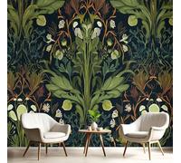 Papel de Pared Seda 300x210cm - Papel Pintado de Pared Marrón Musgo Fotomurales XXL Art Nouveau Decorativos Murales para Dormitorio Sala Oficina, Verde Bosque