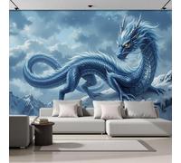 Papel de Pared Seda 350 x 256cm - Papel Pintado de Pared Dragón Del Este Fotomurales XXL Montaña Nevada Mar De Nubes Decorativos Murales para Dormitorio Sala Oficina, Azul Blanco