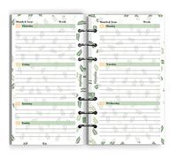 Papel de planificación semanal 2025 Recambios de agendas a6, kit de recarga sin fecha, para archivador 6 orificios, 6-3/4" x 3-3/4", tamaño personal, 90 hojas/180 páginas Harphia semana
