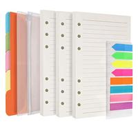 Papel de recambio A6 de lujo, paquete de3 270 páginas a rayas, 5 separadores de colores + 160 banderas de neón adhesivas con regla + 2 bolsillos A6 para 6 anillas recargables A6 cuaderno agenda