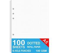 Papel de recambio con puntos A5 para planificador Filofax, 100 hojas/200 páginas, papel blanco de 100 g/m², 6 agujeros de hojas sueltas, 14,8 x 21 cm