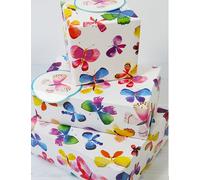 Papel de regalo 12366A "Butterflies" paquete de papel de regalo con 2 hojas y 2 etiquetas, sin plástico y totalmente reciclable, multicolor
