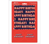 Papel de regalo 12368A "Birthday Text" paquete de papel de regalo con 2 hojas y 2 etiquetas, sin plástico y totalmente reciclable, multicolor