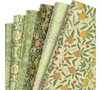 Papel de Regalo 12pcs/set Vintage Floral Gift Wrapping Paper - 50.8-68.58cm, Elegant Green & Golden Patterns With Butterflies & Fruits