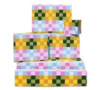 Papel de regalo a cuadros - 6 hojas de papel de regalo para mujeres o amigos - Cumpleaños para todas las ocasiones Navidad patrón pastel brillante - Cuadrados rosa, amarillo, verde, azul - Viene con