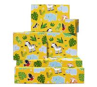 Papel de regalo amarillo - 6 hojas de papel de regalo reciclable - Papel de regalo de la selva - Para cumpleaños, baby shower, bautizo, Navidad - Viene con pegatinas - Por Central 23