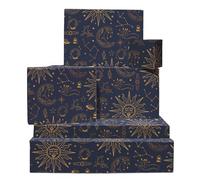 Papel de regalo azul marino y dorado - Cielo celestial - 6 hojas de papel de regalo para mujer - Sol, estrella, luna - Constelaciones, galaxia - Viene con pegatinas - Por Central 23