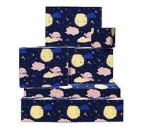 Papel de regalo azul y dorado, diseño celestial con planetas, estrellas y luna 6 hojas para cumpleaños, baby shower, Navidad Incluye etiquetas Ideal para niños, niñas, hombres y mujeres