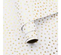 Papel de regalo blanco con lámina dorada metálica, 1 mini rollo de 17 x 10 pies por rollo, 14.1 pies cuadrados, diseño de corazón de lujo, papel de regalo para día de San Valentín, cumpleaños, bodas y