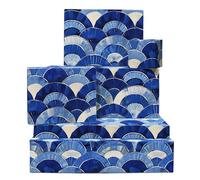 Papel de regalo blanco y azul - 6 hojas de papel de regalo - Patrón de arcos Art Deco azul - Papel de regalo para cumpleaños, aniversario, Navidad - Viene con pegatinas - Por Central 23