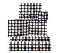 Papel de regalo blanco y negro - Estampado de cuadros - 6 hojas de papel de regalo de cumpleaños - Papel de regalo de corazón para mujer - Viene con pegatinas - Reciclable - Por Central 23