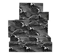 Papel De Regalo Blanco Y Negro - Olas Del Océano - Para Hombre Y Mujer - 6 Hojas De Papel De Regalo - Monocromo - Halloween - Viene Con Pegatinas - Por Central 23