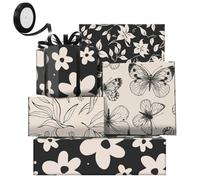 Papel de regalo con diseño de margaritas y mariposas, 4 diseños para niñas y mujeres, elegante envoltura de regalo de flores negras y grises para cumpleaños, despedida de soltera, compromiso, boda,