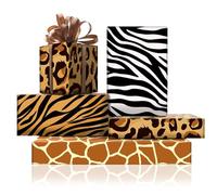 Papel de regalo con estampado de piel de animal de la selva, 4 hojas planas de 50 x 70 cm en 4 diseños con cinta de seda de 22 m, jirafa, tigre, cebra, leopardo, envoltura de regalo para baby shower,