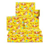 Papel de regalo Corgi - 6 hojas de papel de regalo de cumpleaños - Hueso, huella de pata, estrella - Papel de regalo perros para hombre mujer - Padres de piel - Viene con pegatinas - Por Central 23