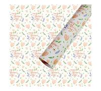 Papel de regalo de 70 cm x 50 m, papel de regalo de flores Happy Birthday Texto Polka Dots Papel de regalo reversible para fiesta, ducha, vacaciones, fiesta del Día del Padre