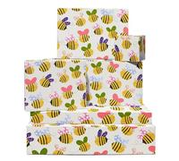 Papel de regalo de abejas - 6 hojas de papel de regalo de cumpleaños para mujer - Abejas con alas estampadas - Baby Shower - Viene con pegatinas - Reciclable - Por Central 23