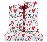 Papel de regalo de amor, papel de regalo de boda con corazón rojo y cinta, plegado plano, 4 hojas de 50 x 70 cm por hoja para bodas, despedidas de soltera, compromisos, día de San Valentín,