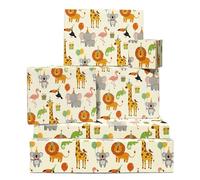 Papel de regalo de animales de safari, 6 hojas de papel de regalo, jirafas, leones, elefantes, pájaros, globos, para fiestas de cumpleaños, niños, niñas, baby shower, Navidad, viene con etiquetas