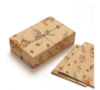 Papel de regalo de animales del bosque, hojas plegadas planas de alta calidad de 120 g/m², bonito papel de regalo para recién nacidos, amigos del bosque caprichoso