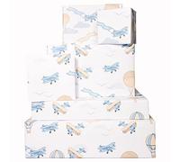 Papel de regalo de aviones para niños, 6 hojas de papel de regalo retro para él, globos aerostáticos, azul pastel, aviones, cumpleaños, despedida de soltera, Navidad, para niños, fabricado en el Reino