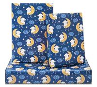Papel de regalo de cordero de oveja, azul Eid al-Fitr Al-Adha Mubarak, cordero en lunas, diseño dulce con estrellas, 6 hojas plegadas planas de 20 x 28 pulgadas por hoja para niños, Islam, Ramadán,