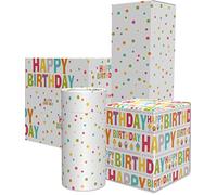 Papel de regalo de cumpleaños, 6 hojas, 2 de cada diseño, 10 tarjetas de regalo de cumpleaños para niños, niñas, mujeres, hombres, 50 x 70 cm, 80 g de grosor (feliz cumpleaños)
