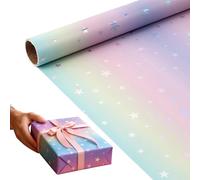 Papel De Regalo De Cumpleaños - Papel De Regalo Chapado Con Láser | Envoltura Temática De Estrella Iridiscente | Rollo Recubierto De Aluminio Premium - Diseño Holográfico Brillante - Patrones De Estre