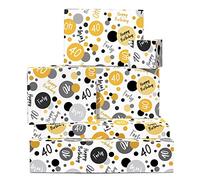 Papel de regalo de cumpleaños para hombre y mujer - 6 hojas de papel de regalo - Regalo de 40 cumpleaños para marido o mujer - Puntos dorados negros - 40 años - por Central 23