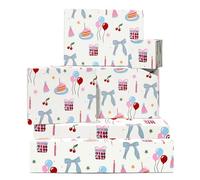 Papel de regalo de cumpleaños para mujer - Ecológico - 6 hojas de bonito papel de regalo para ella - Pastel, cereza, lazo, globo - Viene con pegatinas - Por Central 23