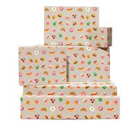 Papel de regalo de cumpleaños para niñas - Ecológico - 6 hojas de papel de regalo marrón - Linda comida sonriente - Viene con pegatinas - Por Central 23