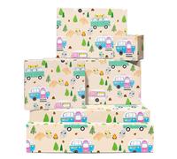 Papel de regalo de cumpleaños para niño, 6 hojas de papel de regalo, tema de campamento, caravana, fogata, papel de regalo de color pastel para hombres, mujeres y amigos, para Navidad, aniversario