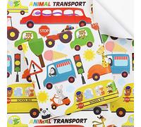 Papel de regalo de cumpleaños para niños, niñas, niños, diseño de transporte de animales, papel de regalo para cumpleaños, baby shower, coche de policía, ambulancia, autobús escolar, animales de