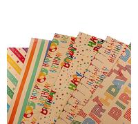 Papel de regalo de feliz cumpleaños, 6 hojas de papel de regalo reciclable a granel para envolver regalos, papel de regalo marrón kraft para baby shower, cumpleaños, San Valentín, manualidades
