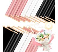 Papel de regalo de flores de 60 hojas, papel de regalo de ramo, papel impermeable rosa, negro y blanco, papel de regalo floral con borde dorado, papel de doble cara para suministros de floristería,