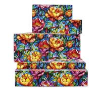 Papel de regalo de flores de vidrieras - 6 hojas de papel de regalo para mujeres - Papel de regalo floral para bodas, despedidas de soltera, cumpleaños - Viene con pegatinas - Por Central 23