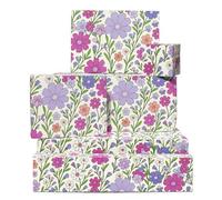 Papel de regalo de flores pastel - 6 hojas de papel de regalo para mujeres niñas mamá amigos - Cumpleaños Navidad Boda Aniversario - Elegante Impresión de flores moradas rosas - Viene con etiquetas