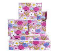 Papel de regalo de flores silvestres - 6 hojas de papel de regalo - Bonitas flores retro blancas, rosas y azules - Para cumpleaños, aniversario, despedida de soltera - Reciclable - Por Central 23