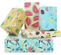 Papel de regalo de frutas de verano, 5 hojas de 50 x 70 cm por hoja, jugosa, sandía, coco, helado, envoltura de regalo para niños y niñas, cumpleaños, baby shower, fiesta Aloha en la piscina