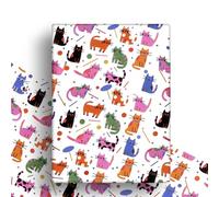 Papel de regalo de gato para mujeres y hombres, adorable papel de regalo con diseño de gatito colorido - 4 hojas plegadas planas para regalo de cumpleaños, baby shower, Navidad, embalaje de regalo